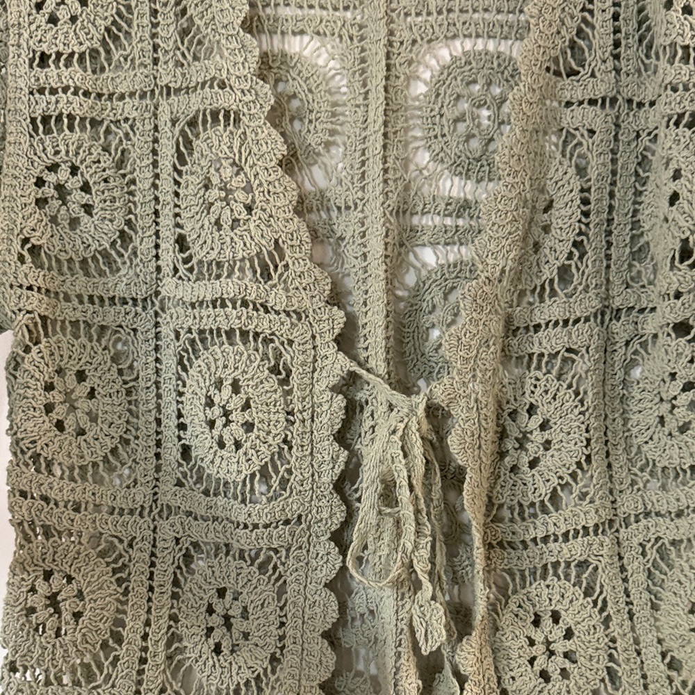 Very J Olive Green Crochet Open Front Cardigan - Picture 4 of 7